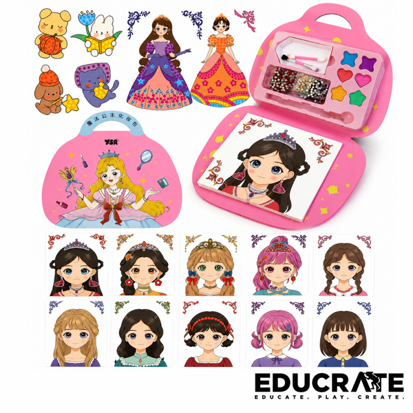 EducratePH Princess Diamond Painting Makeup Activity Set | DIY Sticker Gem Art Kit | Creative Dress-Up & Craft Toy for Kids