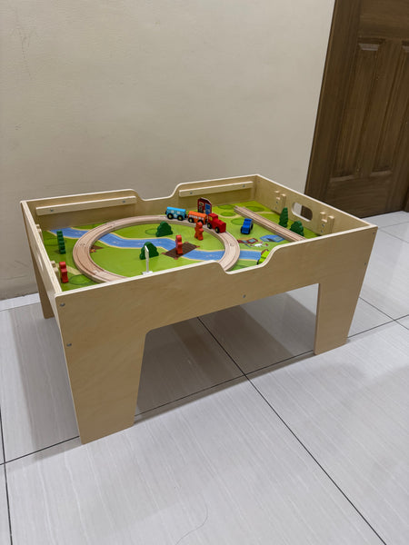 EducratePH Wooden Activity Table with Train Set, Blocks, Writing & Storage