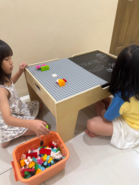 EducratePH Wooden Activity Table with Train Set, Blocks, Writing & Storage