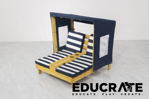 Kids Wooden Deck Chair with Canopy – Outdoor Lounge Chair