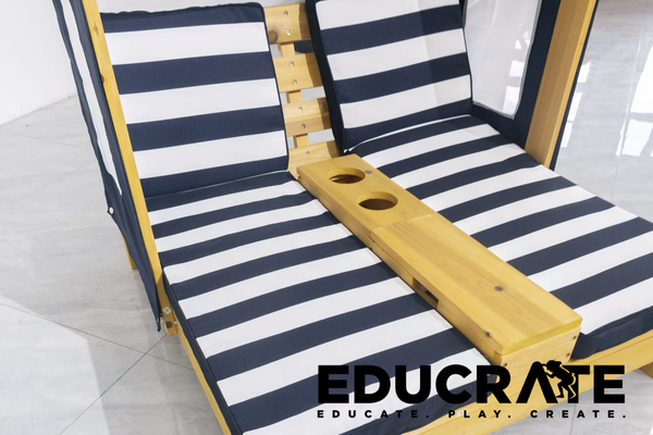 Kids Wooden Deck Chair with Canopy – Outdoor Lounge Chair