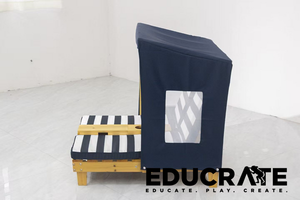 Kids Wooden Deck Chair with Canopy – Outdoor Lounge Chair