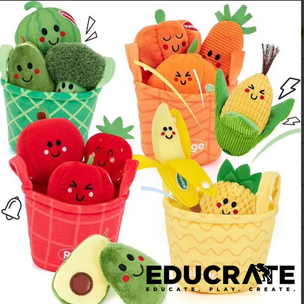 EducratePH Soft First Fruits & Veggies Sensory Toy Set (16pcs) Montessori Soft Plush Crinkle Rattle 6M+