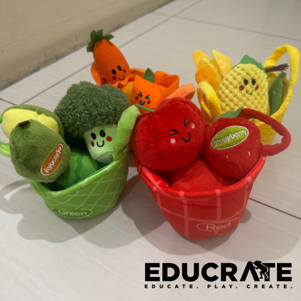 EducratePH Soft First Fruits & Veggies Sensory Toy Set (16pcs) Montessori Soft Plush Crinkle Rattle 6M+