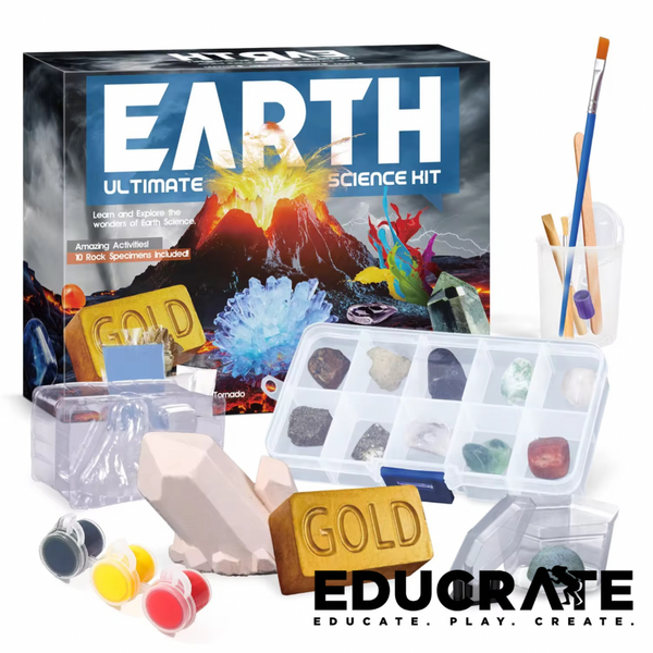 EducratePH Earth Ultimate Science Kit for Kids | Volcano Eruption Tornado Crystal Growing Mineral Rocks Gold Mining | STEM Toy Ages 6+