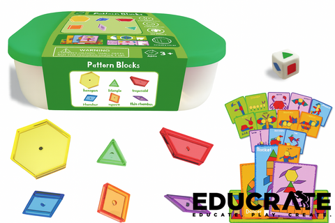 EducratePH Transparent Pattern Block / Tangram with Container– Montessori Math & Creativity Toy for Kids