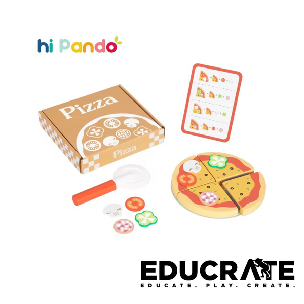 Hi Pando Kids Wooden Pizza Cutting Set | Pretend Play Pizza Making & Cooking Toy by EducratePH
