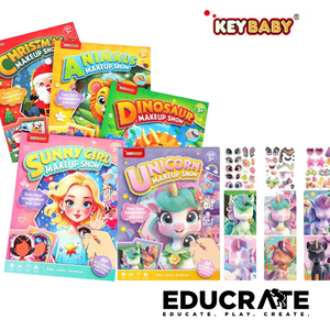 Keybaby Makeup Show Sticker Book for Kids – make a face Dino, Robot, Unicorn, Princess, Animals, Christmas | Educational Face Sticker Activity