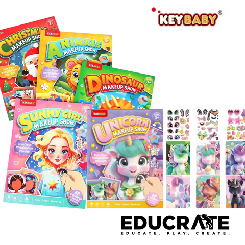 Keybaby Makeup Show Sticker Book for Kids – make a face Dino, Robot, Unicorn, Princess, Animals, Christmas | Educational Face Sticker Activity