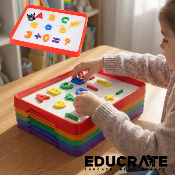 EducratePH Magnetic Stackable Dry Erase Whiteboard | Reusable Writing Activity Tray | Alphabet, Math & Learning Play