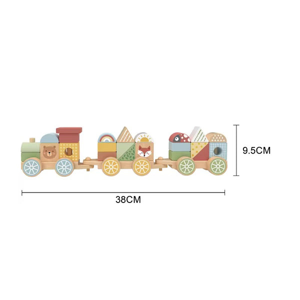 Tooky Toy Wooden Stacking Train Toy – Shape & Animal Blocks Learning Train