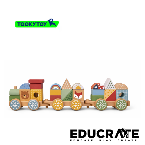 Tooky Toy Wooden Stacking Train Toy – Shape & Animal Blocks Learning Train