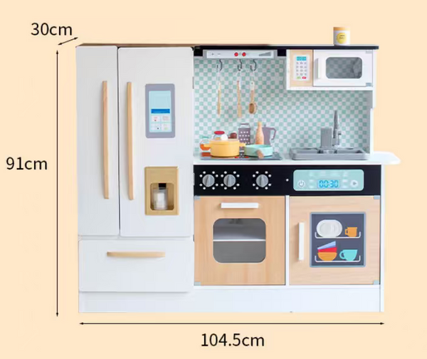 EducratePH Kids Wooden Pretend Play Kitchen Set with Refrigerator, Oven & Sink | Large Play Kitchen