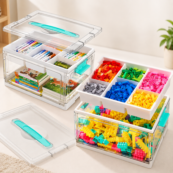 EducratePH Multi-Purpose Clear Storage Box with Removable Compartment Tray | Toy, Art & Craft Organizer