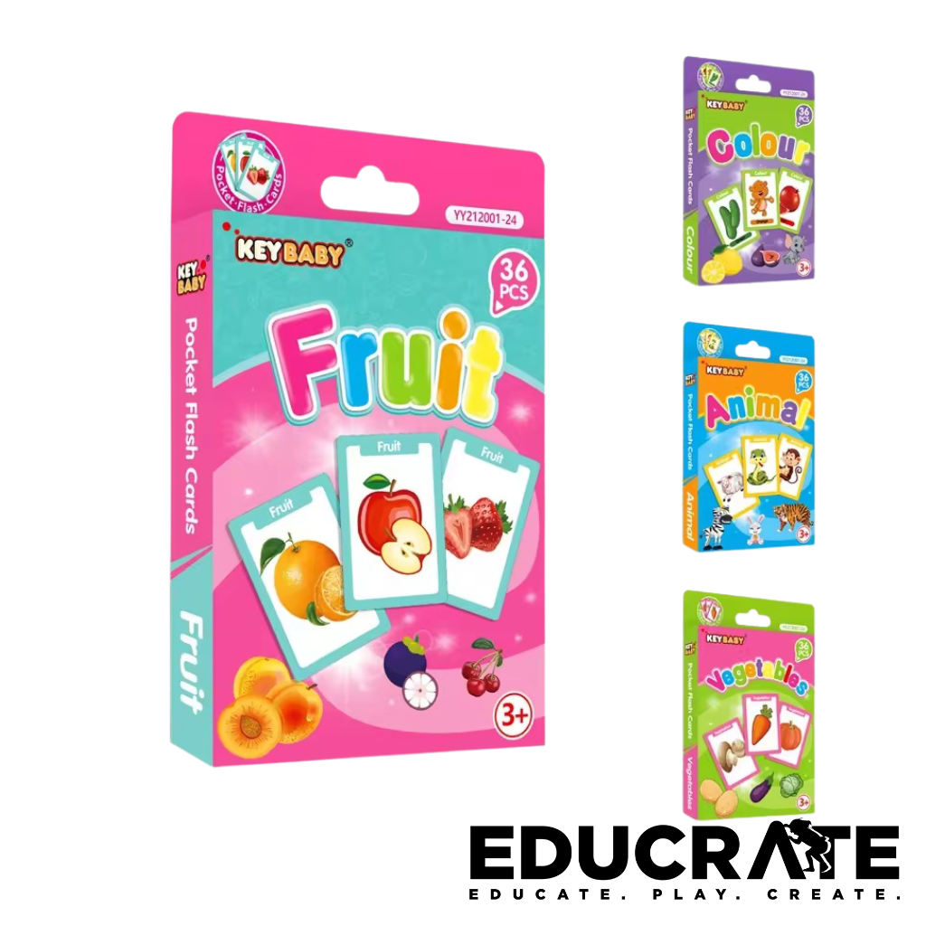 KEYBABY Pocket Flash Cards (36 pcs) — Fruits, Animals, Vegetables, Colours | Educational Toy for Toddlers & Preschoolers