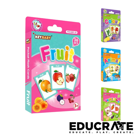 KEYBABY Pocket Flash Cards (36 pcs) — Fruits, Animals, Vegetables, Colours | Educational Toy for Toddlers & Preschoolers