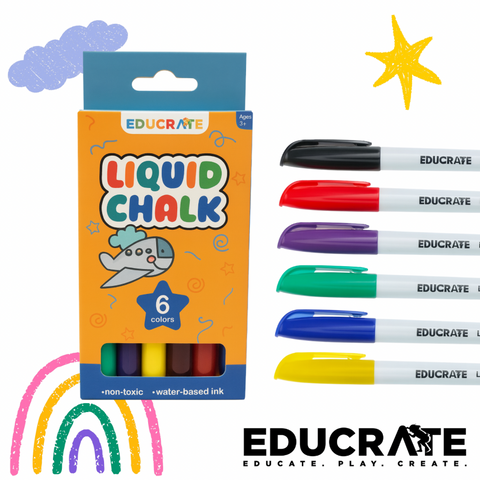 EducratePH Liquid Chalk for Kids – 6 Vibrant Colors | Non-Toxic | Water-Based Ink