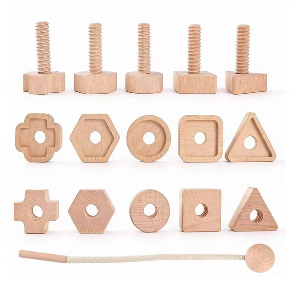EducratePH Beechwood Nuts & Bolts Lacing Set | Wooden Screw & Threading Fine Motor Toy for Kids