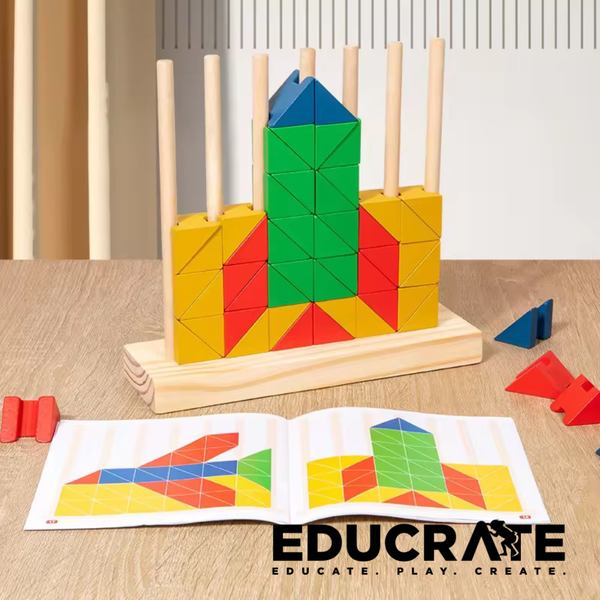 EducratePH Rainbow Triangle Puzzle Blocks | Pattern Matching Wooden Toy | Fine Motor & Logic Toy | 3+ Years