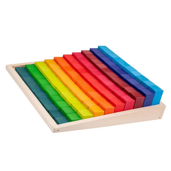 EducratePH Large Rainbow Stepped Wooden Blocks with Storage Tray | Montessori Building