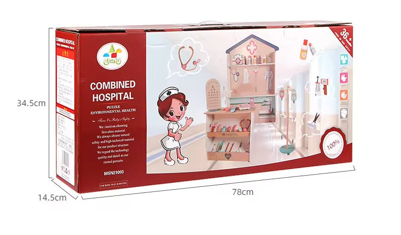 EductatePH Pretend Play Hospital Set | Wooden Doctor Clinic Station with Accessories
