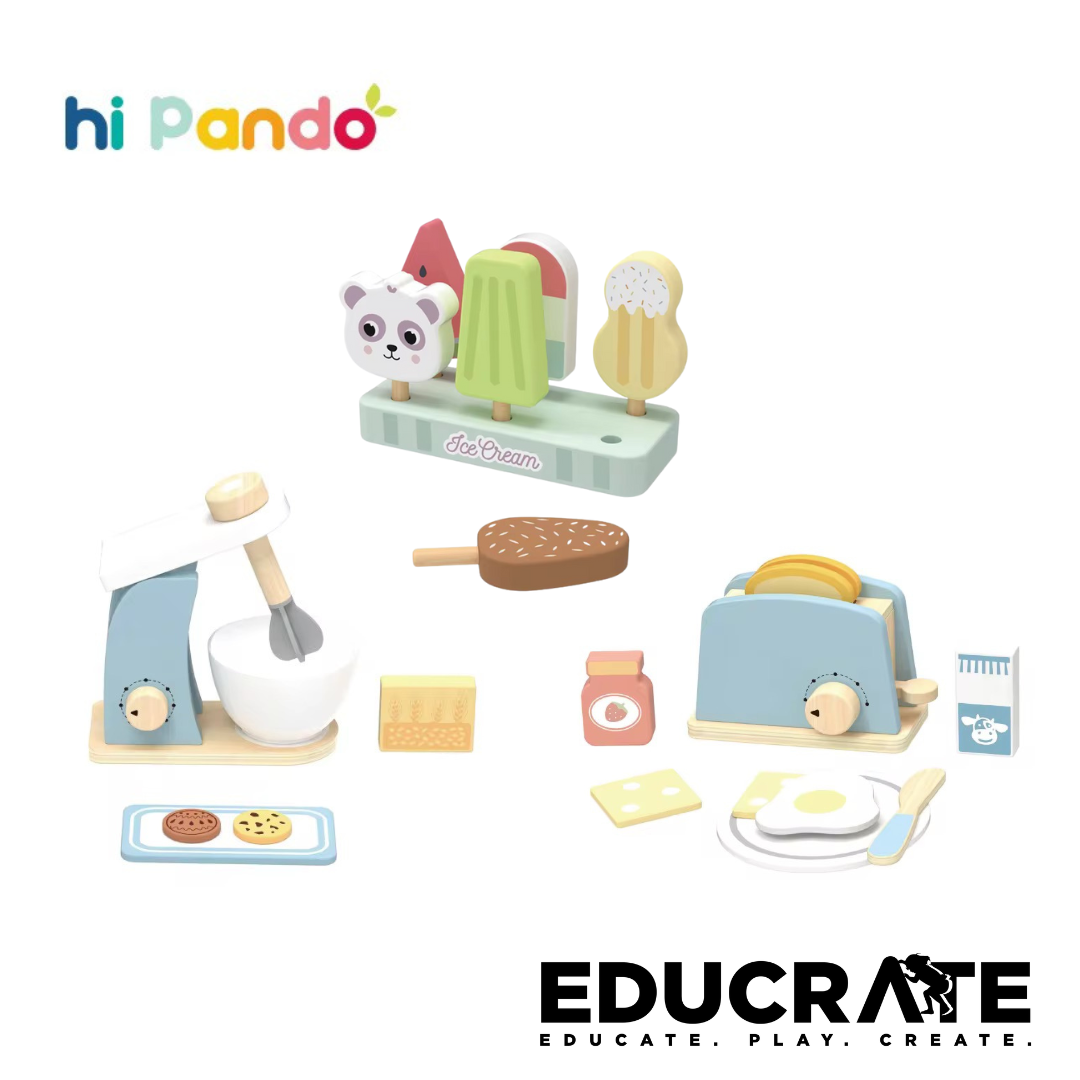 Hi Pando Wooden Pretend Play Kitchen Accessories Mixer, Bread Toaster/ Ice Cream