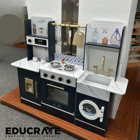 Luxe Marble Pretend Play Kitchen with Washing Machine Oven Coffee Maker