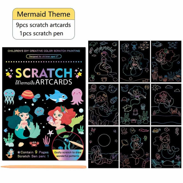 Scratch Art Card 9pages + 1 scratch pen arts and craft