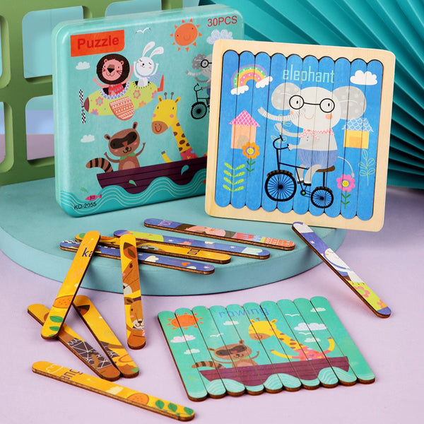6 in 1 Wooden Stick popsicle Puzzle for Toddler Early Learning