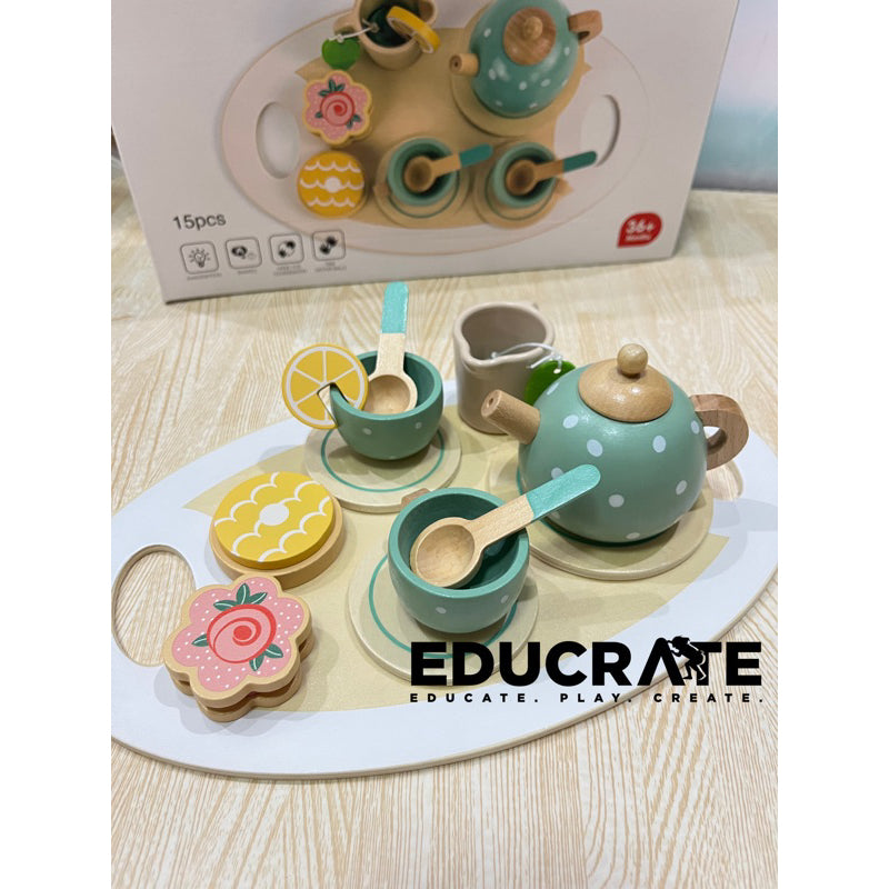 KABI Wooden Afternoon Tea Set Pretend Play Wear Love Babies EducratePH
