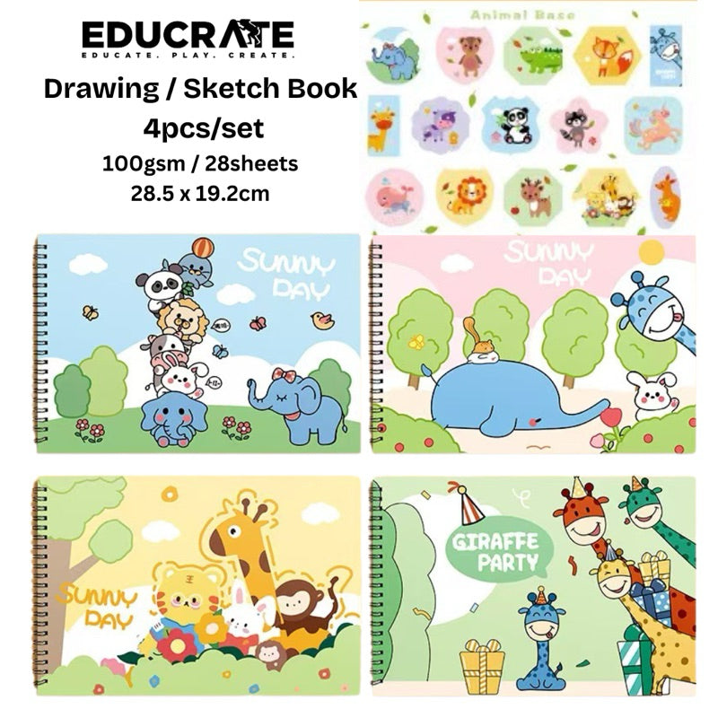 4pcs Drawing / Sketch / Painting Book Pad with Sticker creative arts school