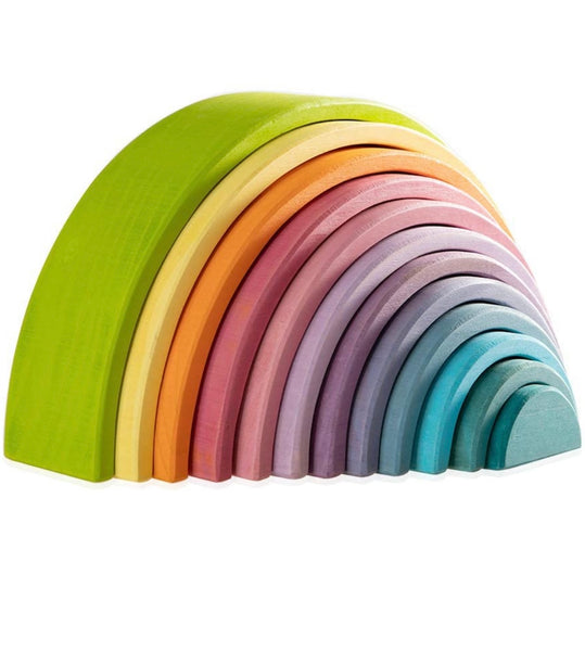 12 pc Large Wooden Colorful Stacker /  rainbow stacker / open ended montessori waldorf rainbow
